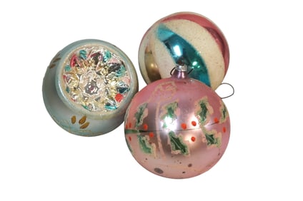 3 LARGE VINTAGE SHINY BRITE GLASS ORNAMENTS