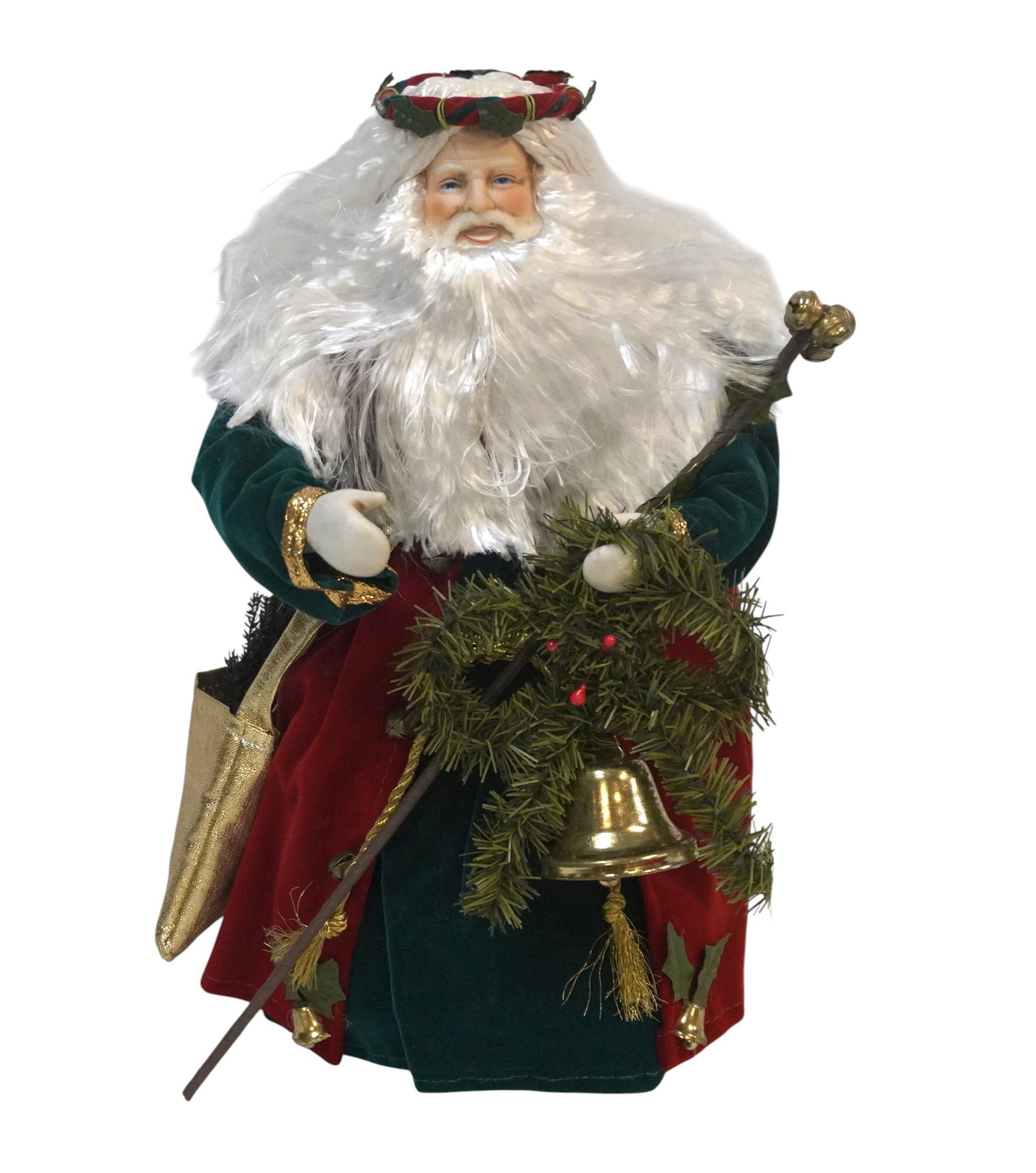 VINTAGE SANTA CLAUS CHRISTMAS TREE TOPPER: A Vintage Santa Claus Christmas Tree Topper with Porcelain Face and Hands.
