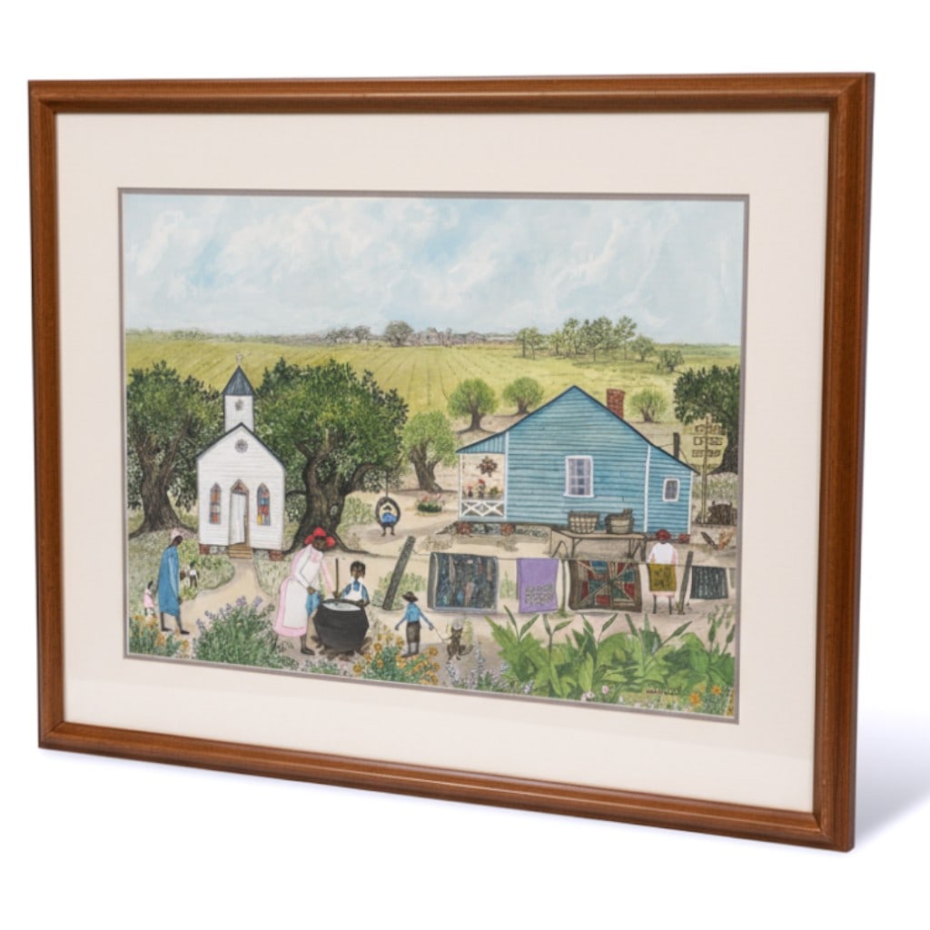LARGE SAMUEL RAVENEL GAILLARD LOWCOUNTRY LITHO: Samuel Ravenel Gaillard Large Lowcountry Lithograph Framed. In frame measures 31"x39"x1". Weight 12 lbs. Samuel Ravenel Gaillard (1916-1999) was a Lowcountry artist known for his depictions of life in