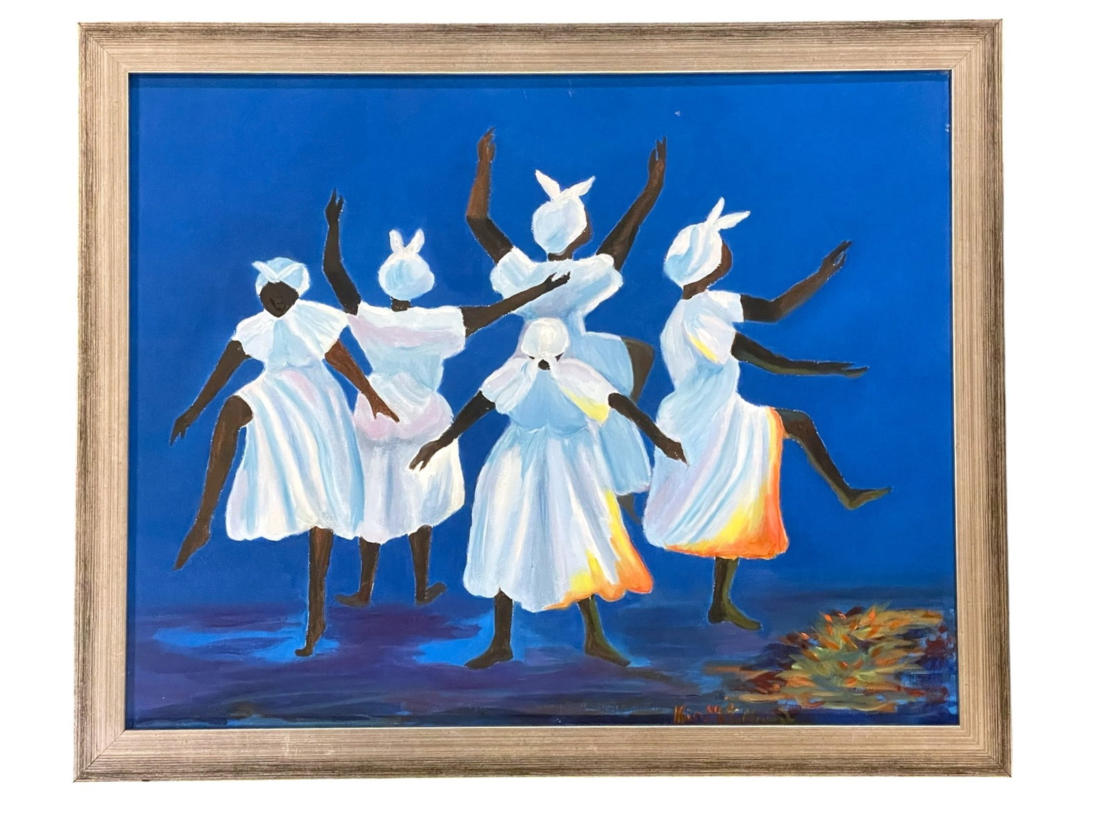 A DANCE OF PRAISE PAINTING SIGNED: A Dance of Praise Original Painting. Signed. M'Cllough. In frame 18"x22"x3/4". Weight 2 lbs.**In house shipping available on this lot**