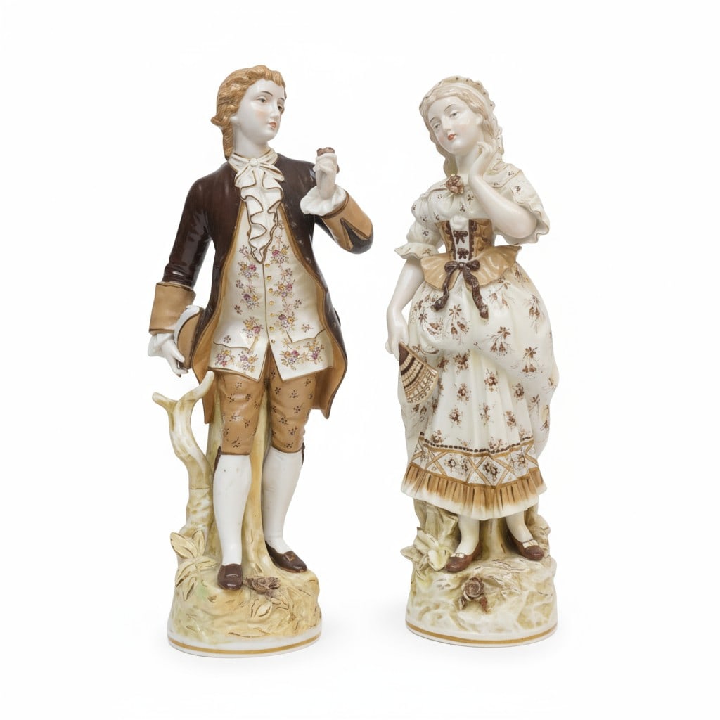 2 LARGE VOLKSTEDT PORCELAIN HAND PAINTED COURTING COUPLE (1 of 10)