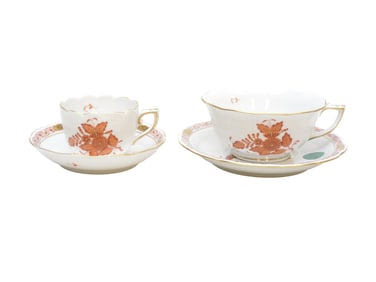 2 HEREND CHINESE BOUQUET CUPS & SAUCERS