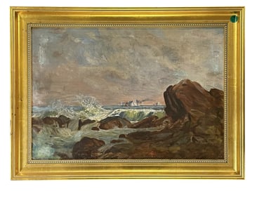 ANTIQUE OIL COASTAL OCEAN OIL ON CANVAS