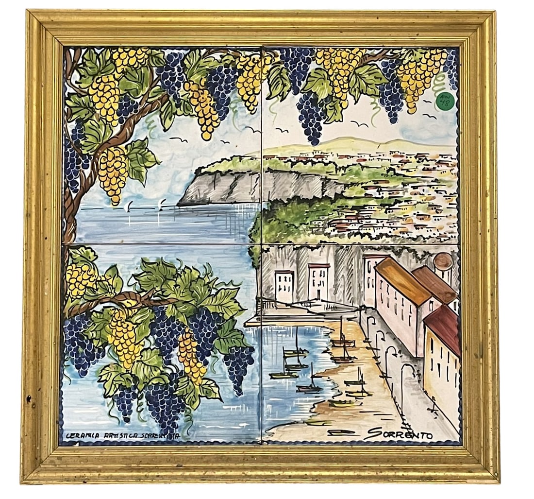 VINTAGE FRAMED HAND PAINTED ITALIAN TILES SORRENTO (1 of 3)