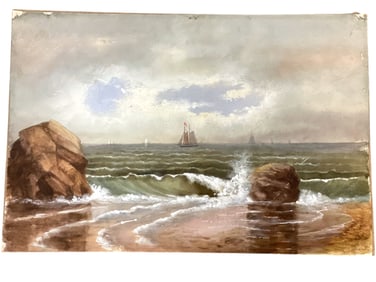 ANTIQUE COASTAL MARITIME GOUACHE ON BOARD