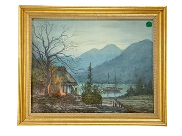 MID CENTURY A YOSHIDA WATERCOLOR LANDSCAPE