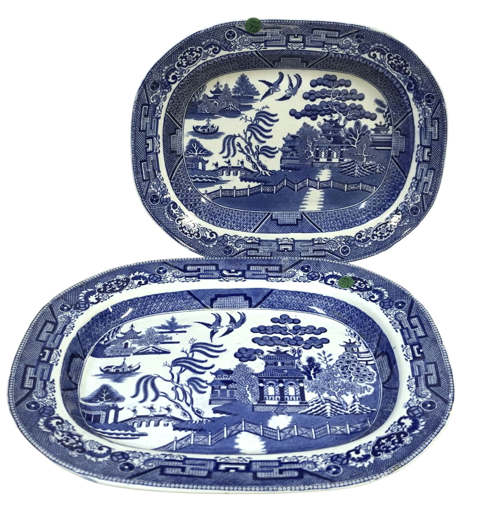 2 BLUE WILLOW PLATTERS ADAMS STAFFORDSHIRE & RIDGWAY (1 of 3)