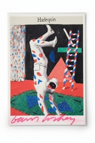 DAVID HOCKNEY 1988 HAND SIGNED HARLEQUIN POSTCARD