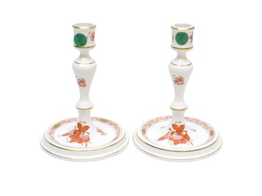 PAIR HEREND CHINESE BOUQUET CANDLESTICKS
