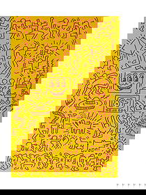 KEITH HARING SIGNED 1984 ILLUSTRATION ART IN TRANSIT: Keith Haring signed 1984 Illustration. Art in Transit book cover, marker signed & dated on verso edge. 8" x 12". In good condition with very light age fading to signature. Great graphics. Weight 1 oz