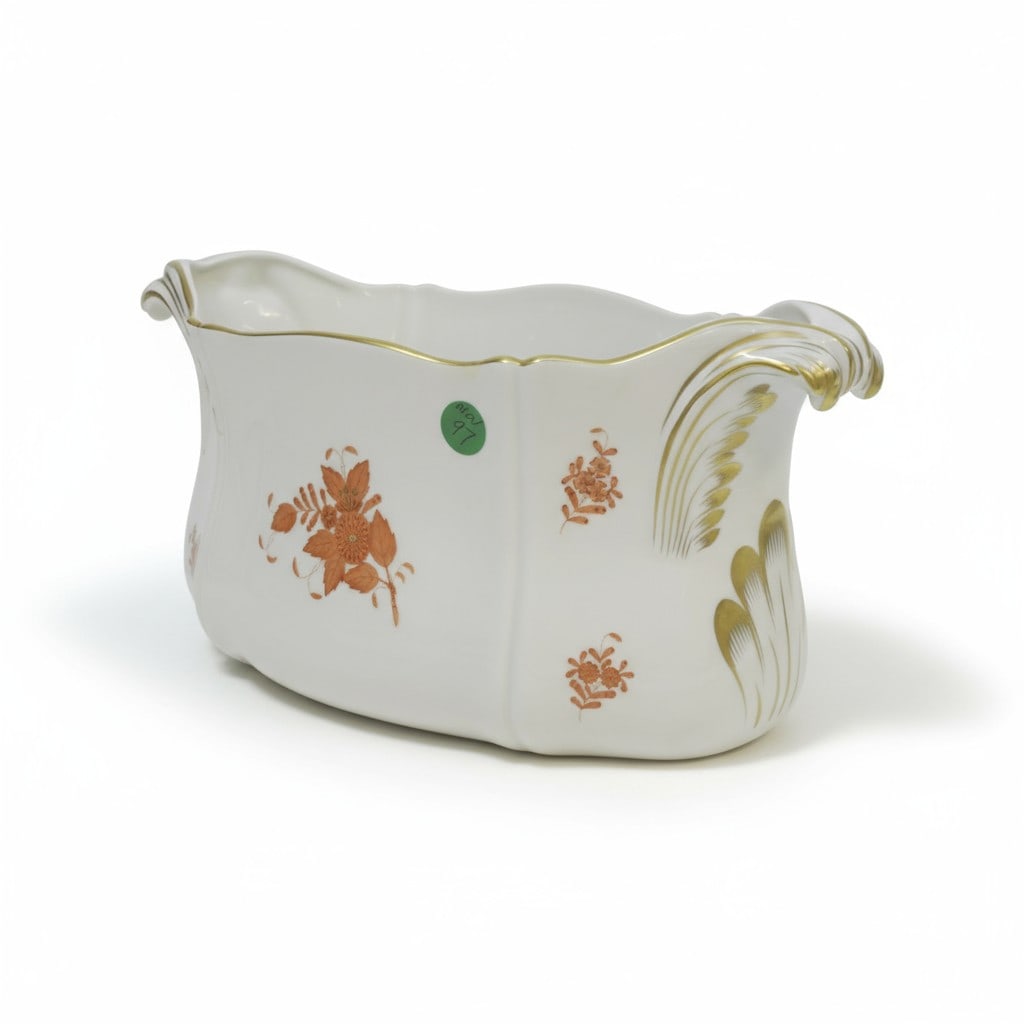LARGE HEREND PORCELAIN CHINESE BOUQUET JARDINIERE: Large Herend Porcelain 14" Jardiniere Chinese Bouquet Rust 14"x6"x6 1/4". Weight 3 lbs 8 oz **In house shipping available on this lot**