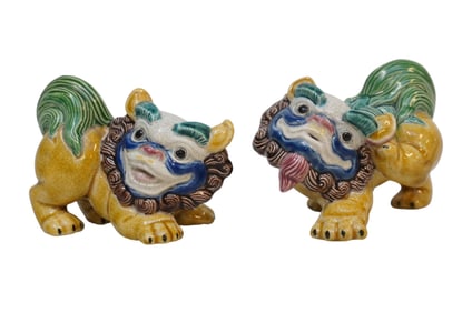 PAIR MID CENTURY PORCELAIN KOMAINU FOO DOGS (Lions)