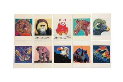 SET OF 10 ANDY WARHOL (1928-1987) 2 SIGNED ENDANGERED SPECIES POSTCARDS