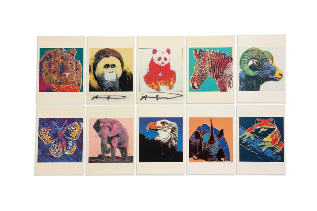 SET OF 10 ANDY WARHOL (1928-1987) 2 SIGNED ENDANGERED SPECIES POSTCARDS (1 of 9)