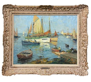 PAUL EMILE LECOMTE (1877-1950) OIL BRITTANY HARBOR