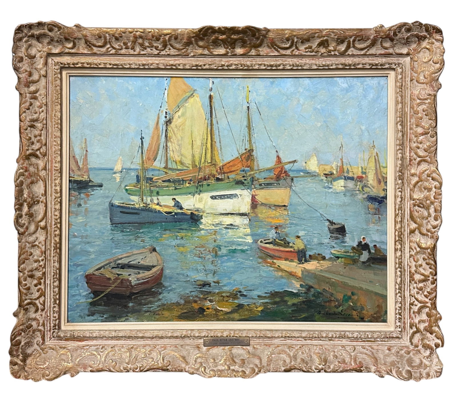 PAUL EMILE LECOMTE (1877-1950) OIL BRITTANY HARBOR