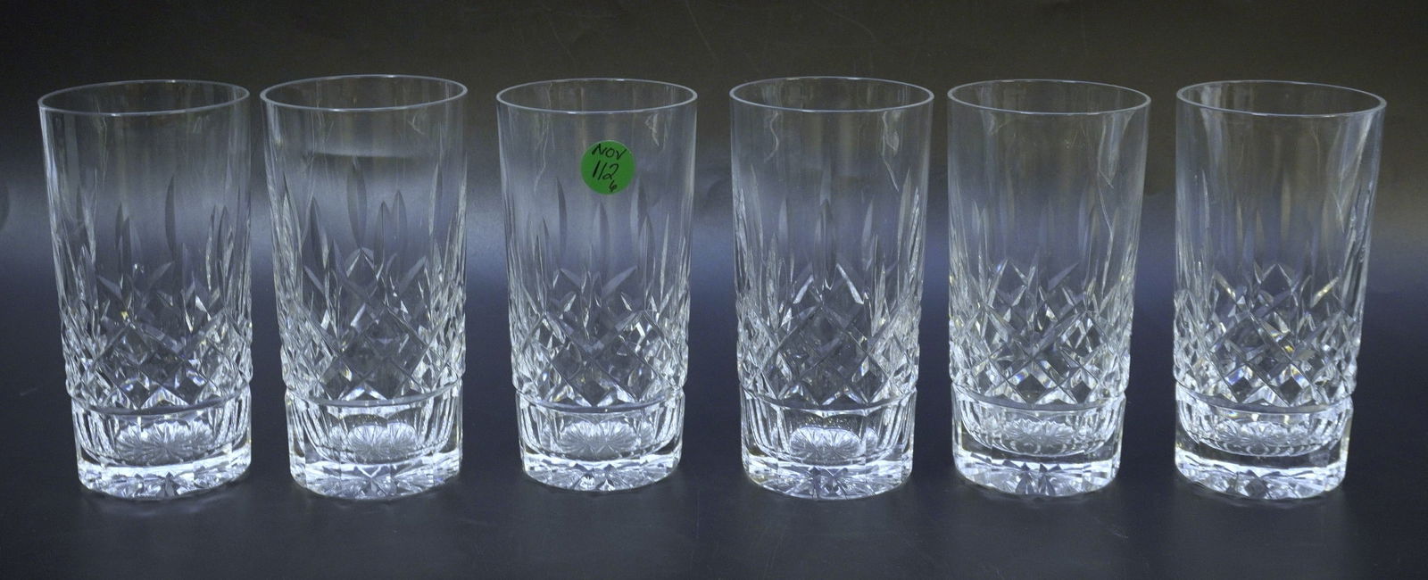 6 WATERFORD LISMORE HIGHBALL GLASSES: Six (6) Waterford Crystal Highball Glasses in the Classic Lismore Pattern. Each 2 3/4"x5 3/4". Weight on all 6 pds **In house shipping available on this lot**