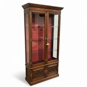 EDWARDIAN PERIOD WALNUT AND MARQUETRY DISPLAY CABINET