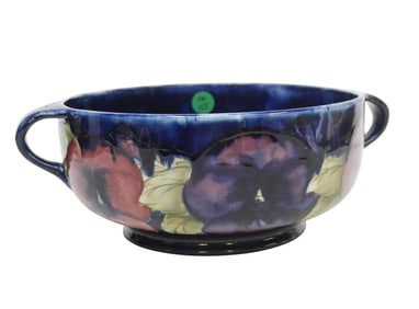 LARGE MOORCROFT PANSY HANDLED BOWL 1920s