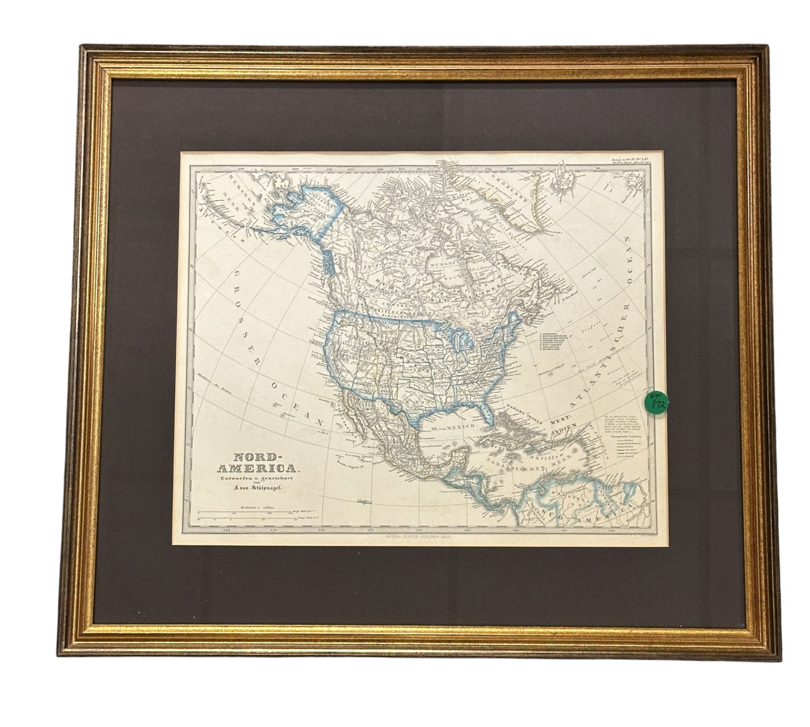 NORD AMERICA GERMAN MAP 1864 HAND COLORED (1 of 2)