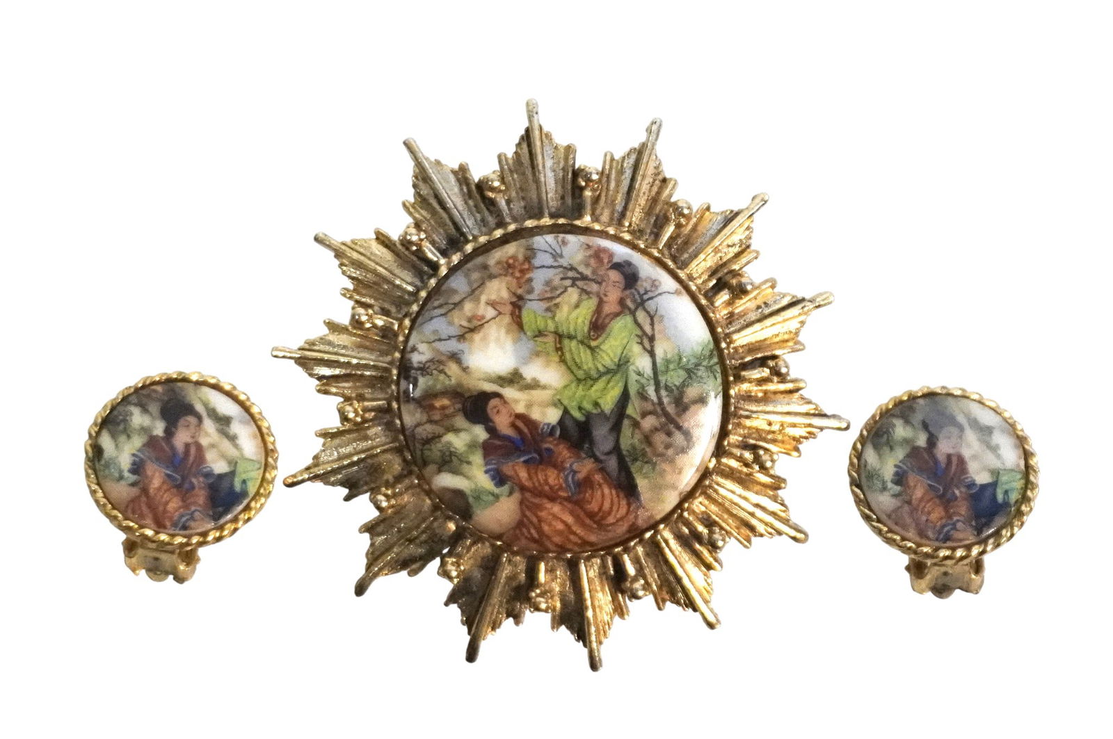 LARGE VINTAGE FRAGONARD CHINOISERIE DEMI PARURE (1 of 3)