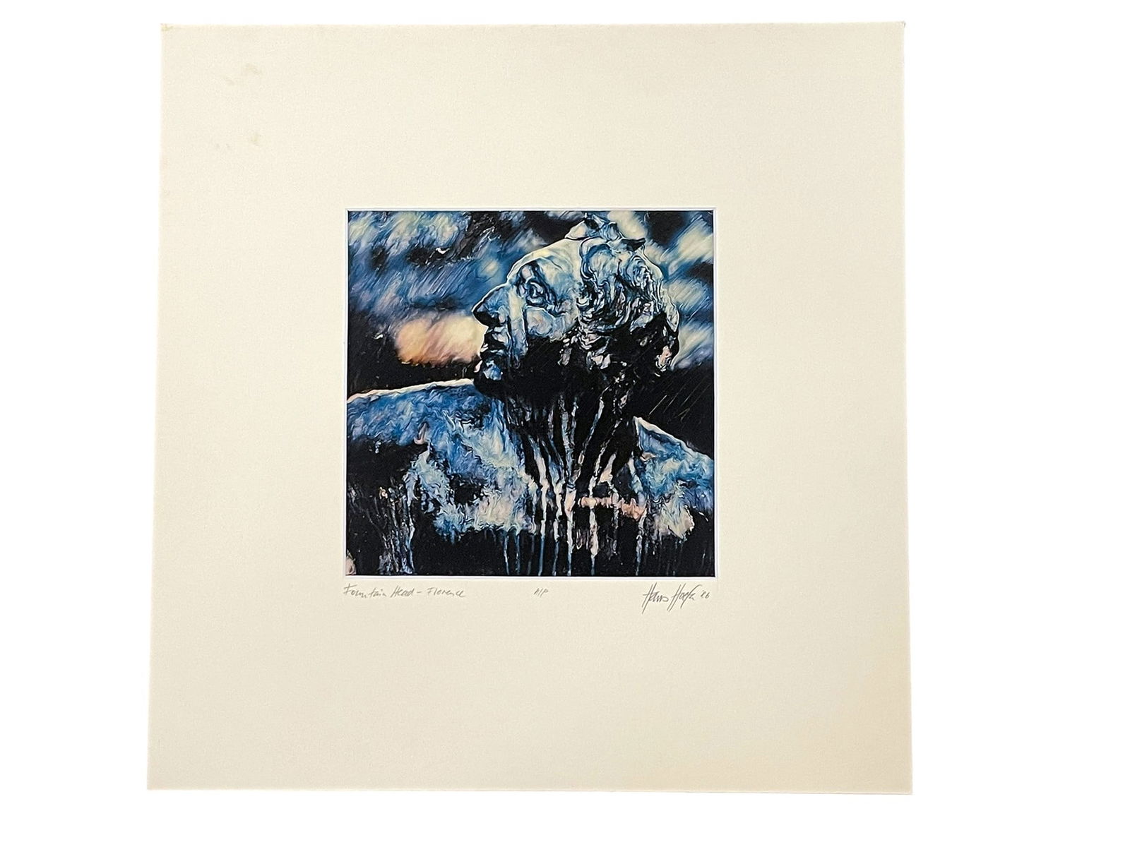 HANS HOEFER FOUNTAIN HEAD, FLORENCE ARTISTS PROOF: Vintage Hans Hoefer "Fountain Head, Florence" Artist Proof, 1986. Signed and titled in pencil by the artist. Measures 20 1/2"x20". Weight 12 oz. Hans Hoefer traveled through his life as a restless pai