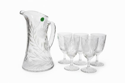 6 PC AMERICAN BRILLIANT CUT PITCHER & GLASSES