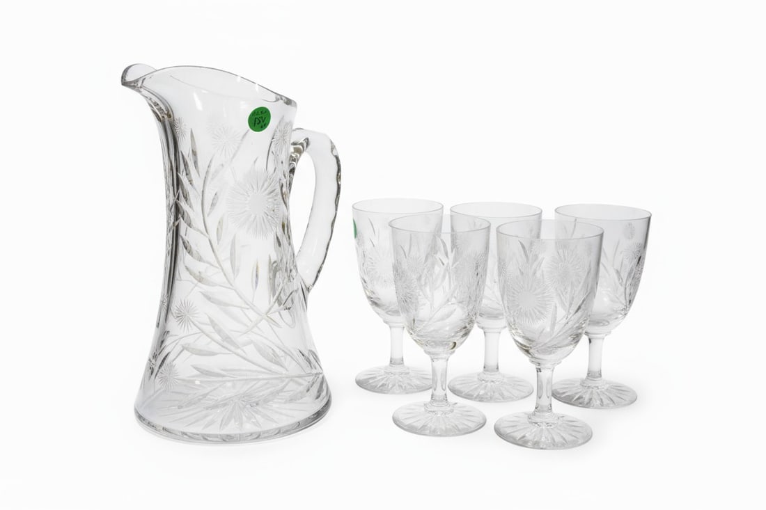 6 PC AMERICAN BRILLIANT CUT PITCHER & GLASSES (1 of 2)