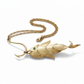 LARGE VINTAGE NAPIER FISH ON HOOK NECKLACE