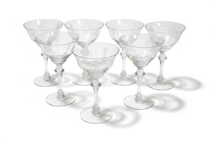 7 TIFFIN PERSIAN PHEASANT CHAMPAGNE GLASSES