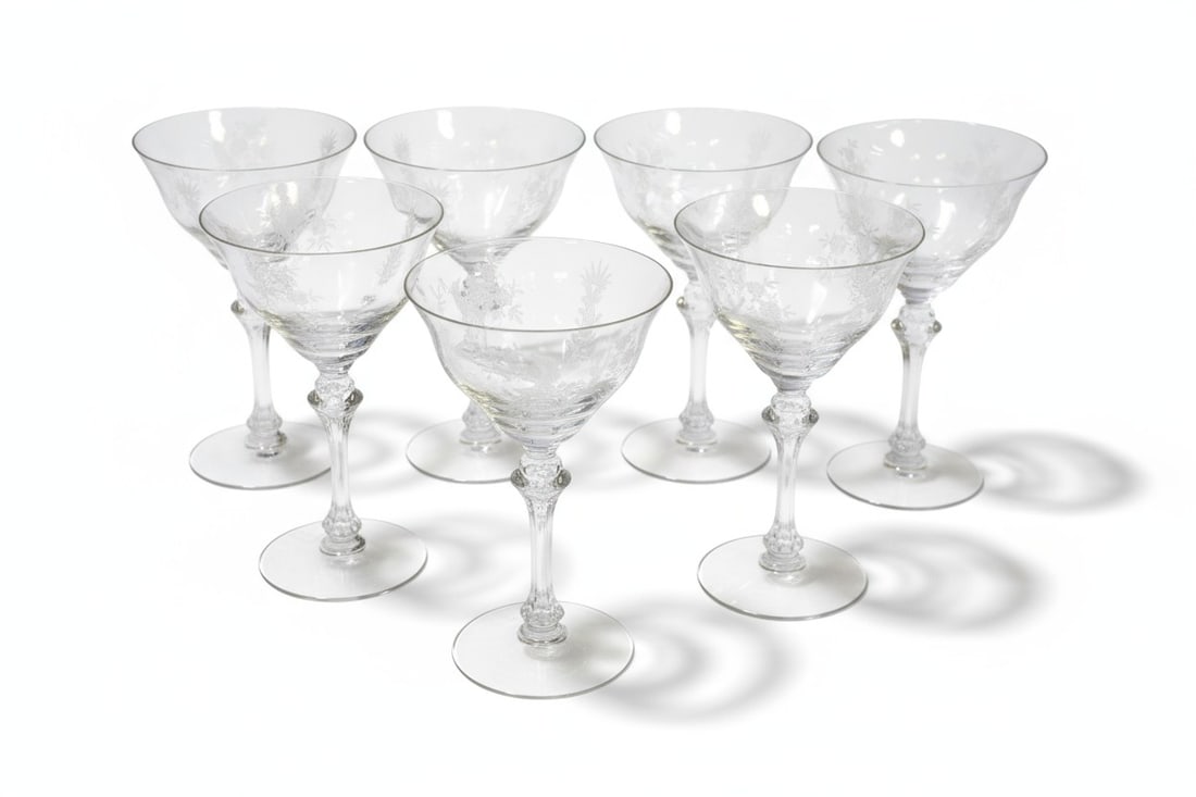 7 TIFFIN PERSIAN PHEASANT CHAMPAGNE GLASSES (1 of 1)