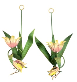 PAIR OF VINTAGE TOLEWARE TULIP SCONCES