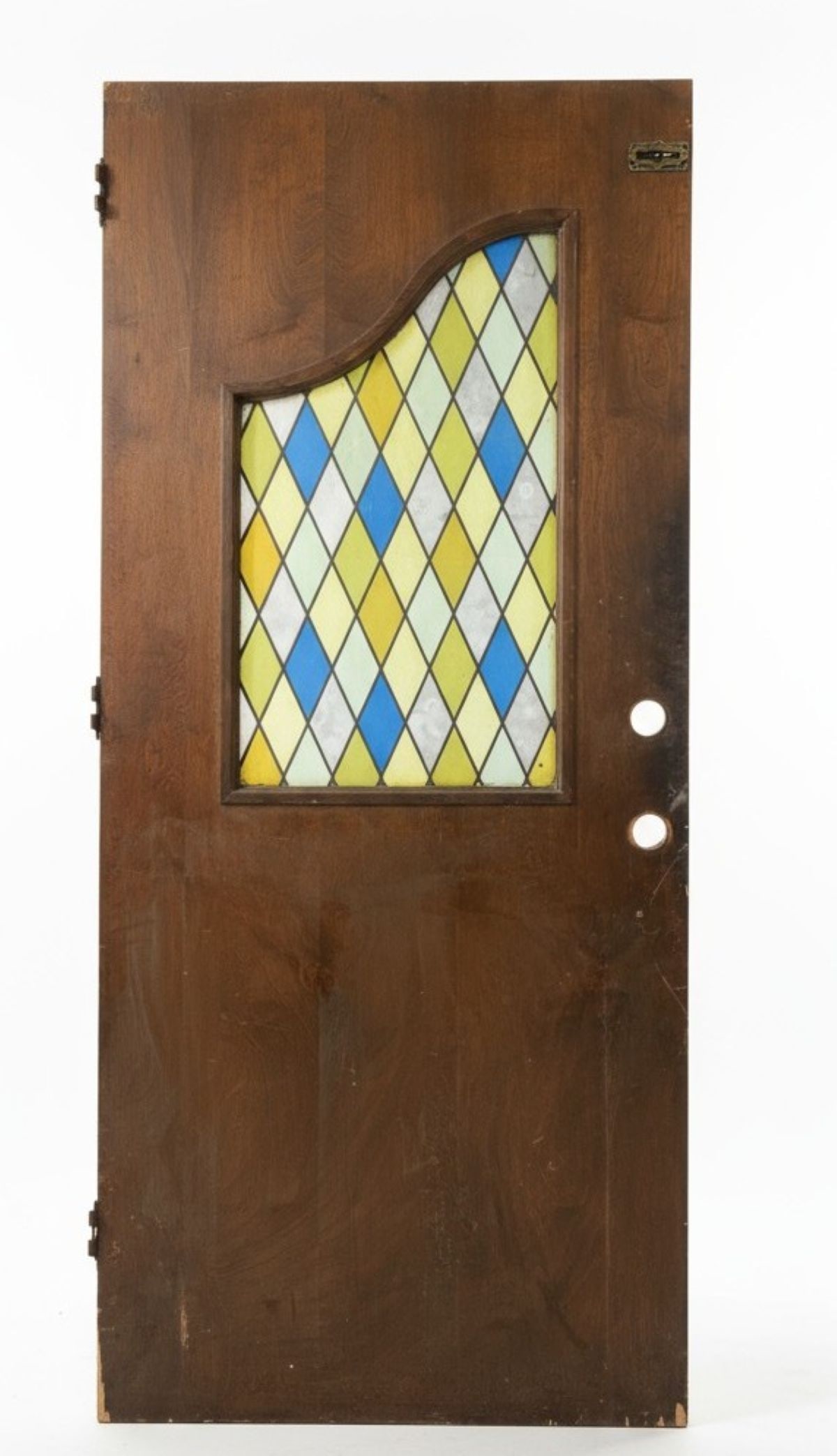 ARTS & CRAFTS STYLE STAINED GLASS DOOR: Vintage Leaded Stained Glass Door. Measures 80"x 36 3/4"x2".**In house shipping available on this lot**