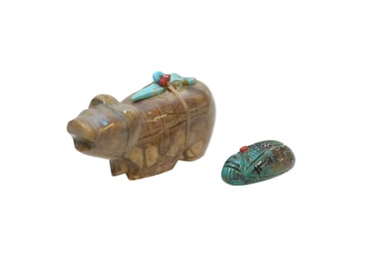 2 CARVED ZUNI FETISH BEAR & CORN MAIDEN