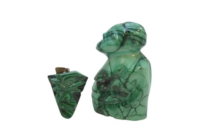 MALACHITE TRIBAL PENDANT AND FIGURINE
