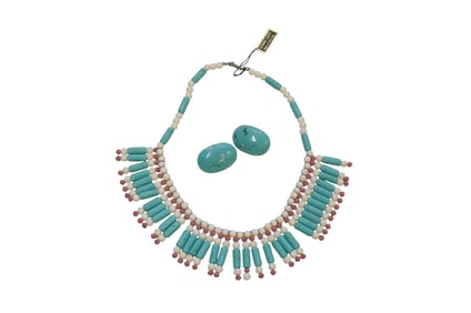 VINTAGE LUCITE FAUX TURQUOISE DEMI PARURE