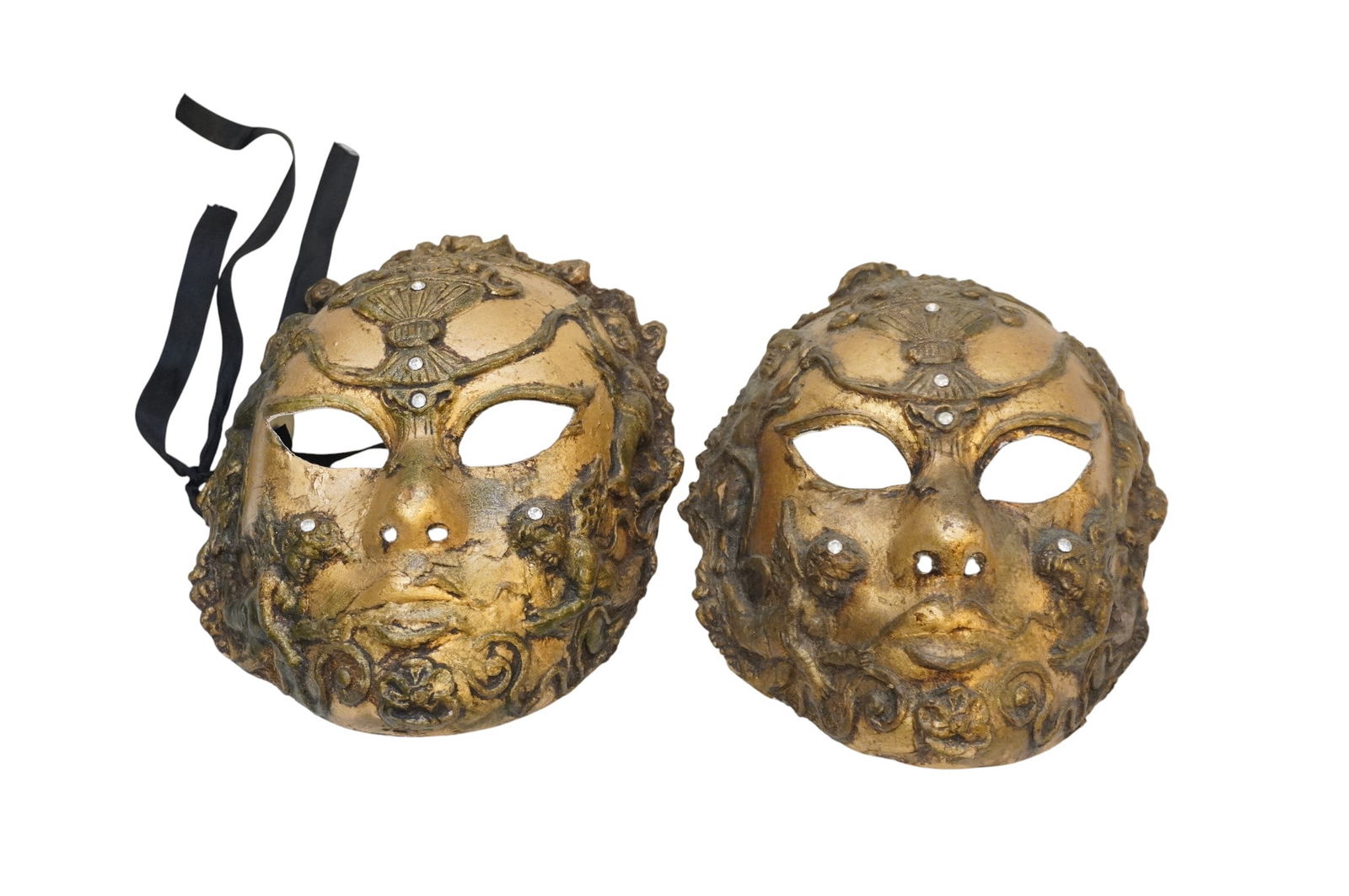 PAIR VINTAGE ORIGINAL VENETIAN HAND PAINTED MASKS (1 of 4)