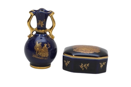 LIMOGES FRANCE TRINKET BOX AND SMALL VASE