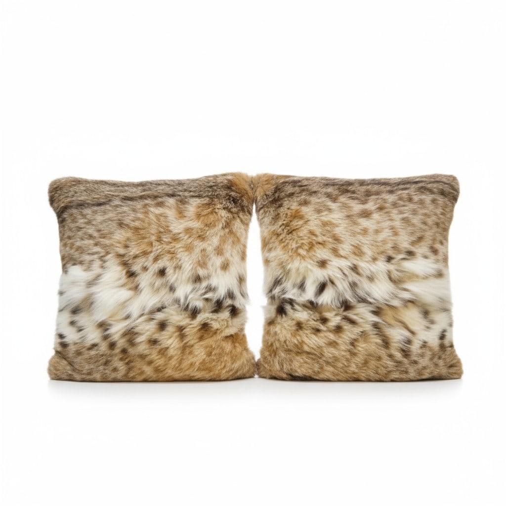 PAIR OF SILK AND FUR DECORATIVE PILLOWS (1 of 4)