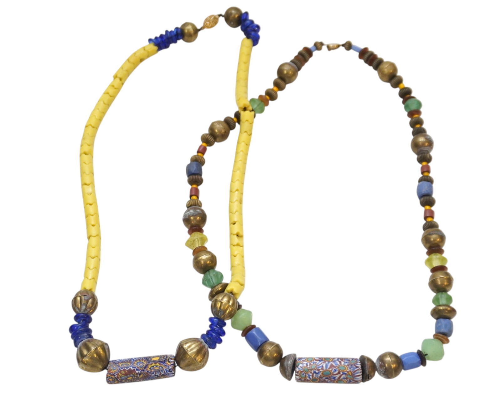 2 AFRICAN TRIBAL TRADE BEAD BRASS AND CLAY NECKLACES (1 of 3)