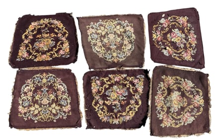 SET OF 6 ANTIQUE WOOL NEEDLEPOINT SEAT COVERS