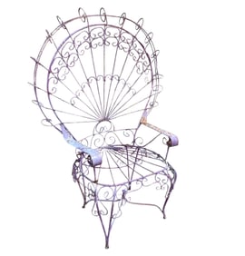 RARE VINTAGE SALTERINI STYLE WROUGHT IRON PEACOCK GARDEN PATIO CHAIR