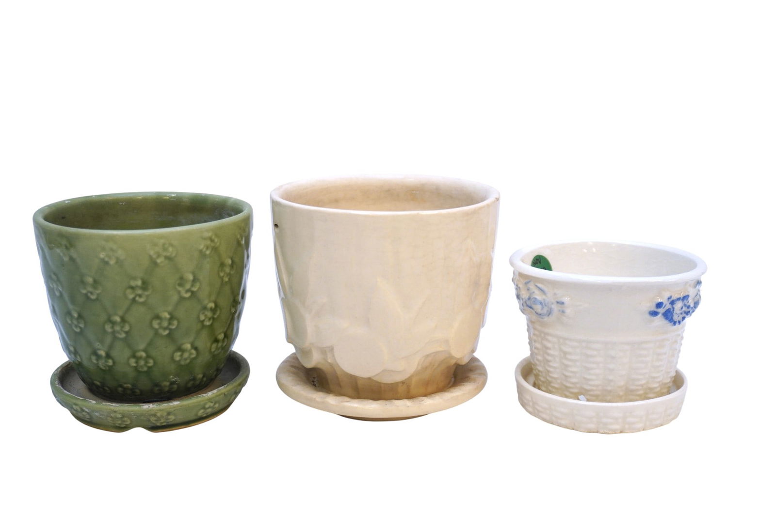 3 VINTAGE SHAWNEE AND MCCOY POTTERY FLOWER PLANTERS (1 of 3)