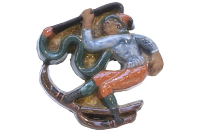 MORAVIAN POTTERY SKIER TILE
