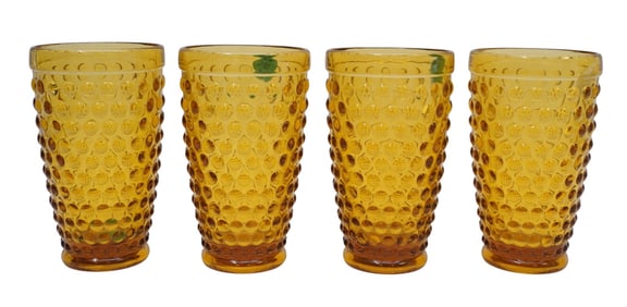 VINTAGE AMBER HOBNAIL GLASSES