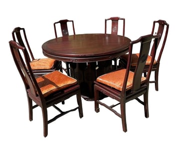 MID CENTURY ASIAN ROSEWOOD DINING TABLE W 6 CHAIRS