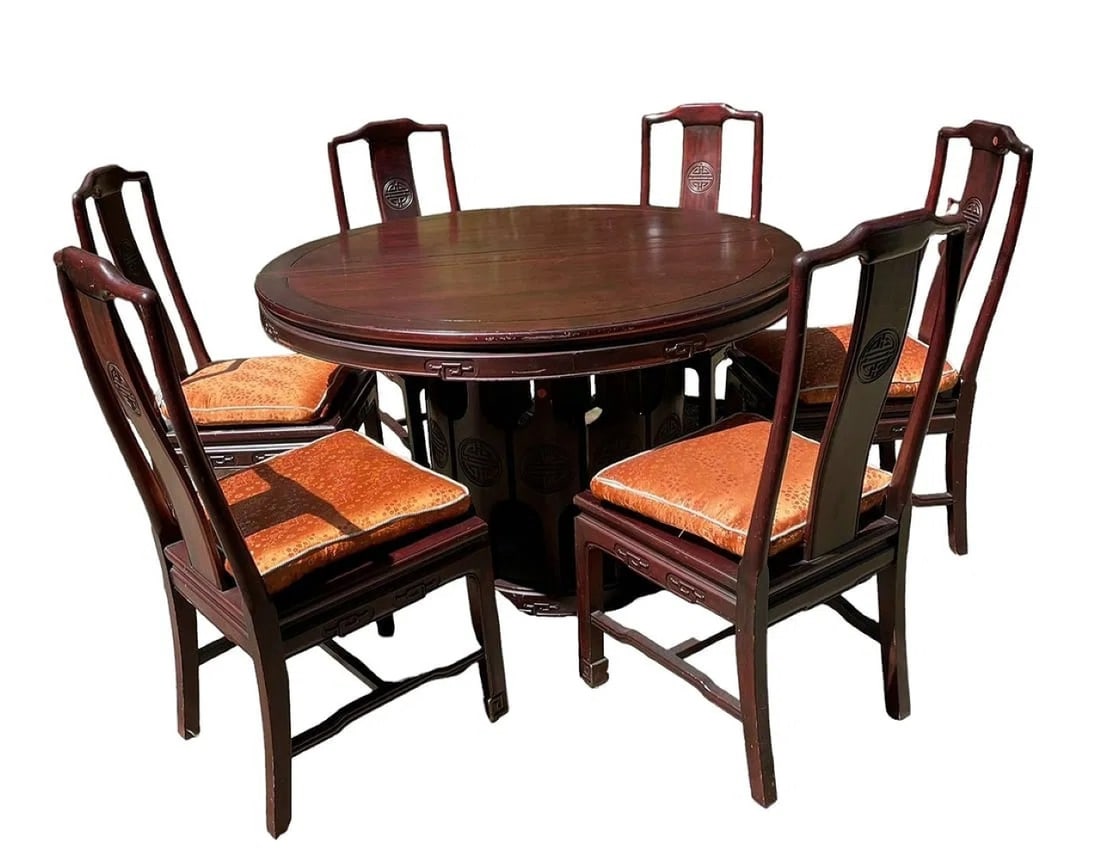 MID CENTURY ASIAN ROSEWOOD DINING TABLE W 6 CHAIRS (1 of 4)