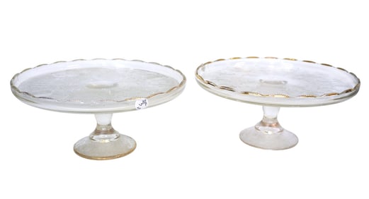 MATCHED PAIR VINTAGE JEANETTE GLASS CAKE STANDS
