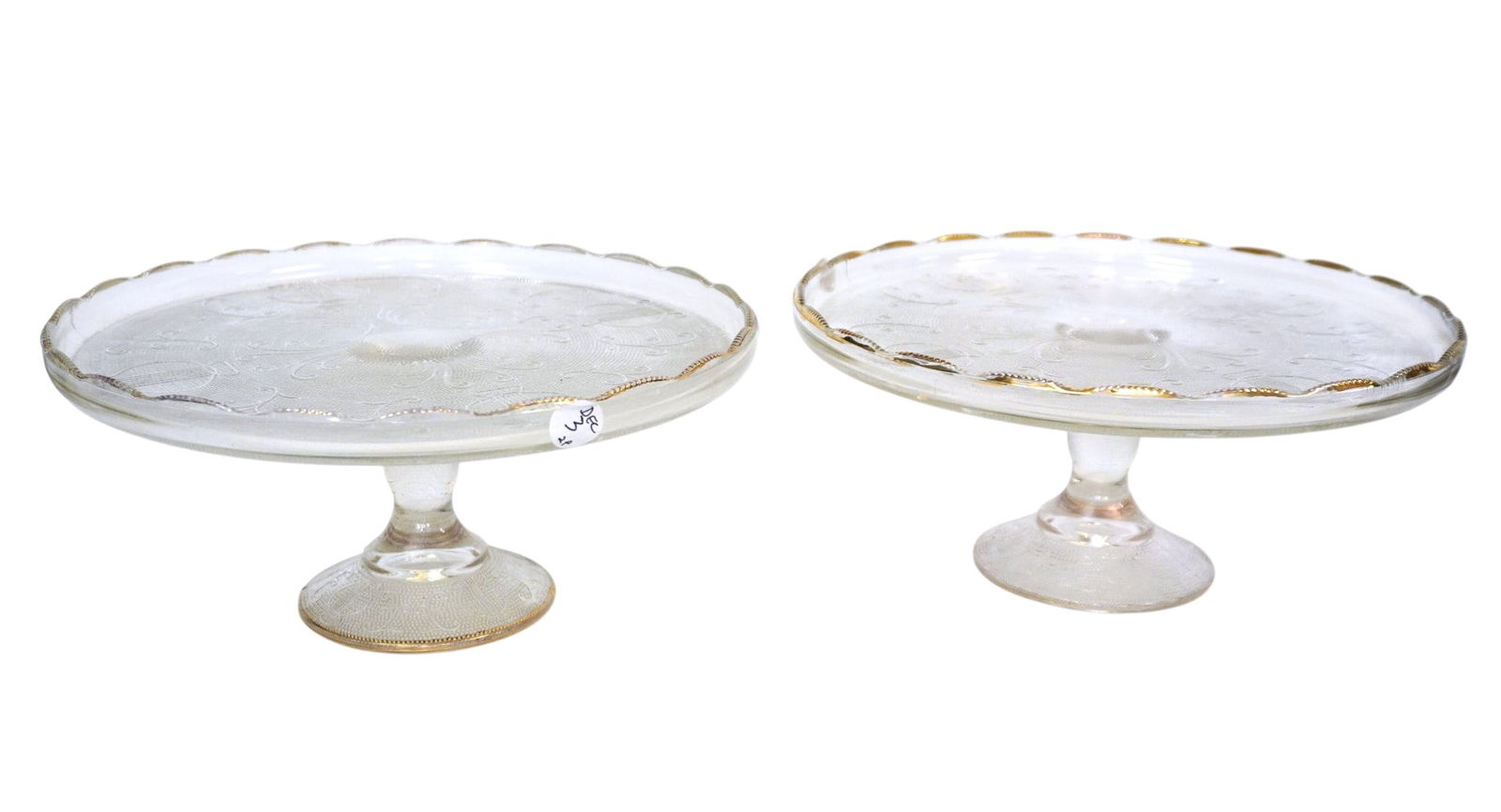 MATCHED PAIR VINTAGE JEANETTE GLASS CAKE STANDS (1 of 3)