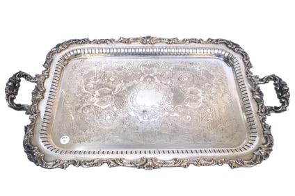 ANTIQUE ORNATE ENGLISH SILVER PLATED BUTLERS TRAY